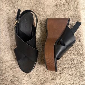 Old Navy Black and Tan Wedge Sandals